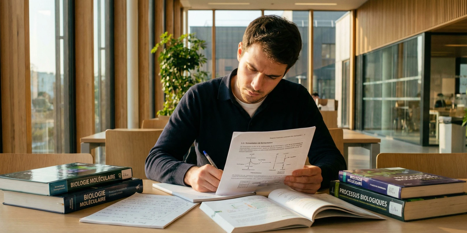 7 astuces pour améliorer ses révisions en BTS BioALC Étudiant en BTS BioALC révisant efficacement avec méthodes scientifiques et organisation optimale