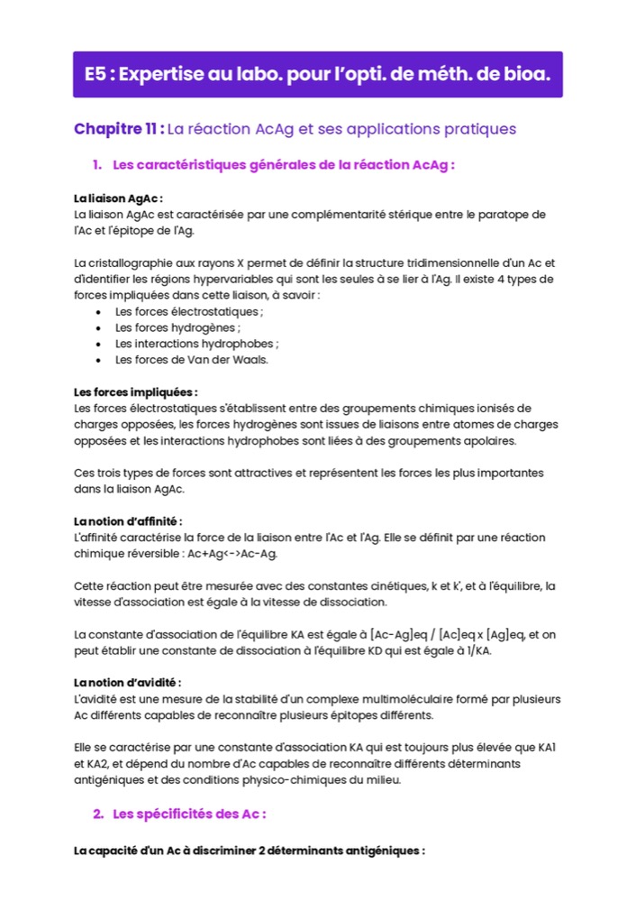 Example Fiche de Révision BTS BioAlc